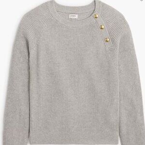 J. Crew Gold Button raglan crewneck sweater Heather Dove Size Medium